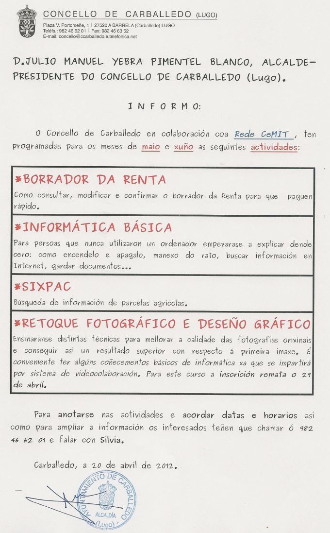 Actividades na aula CeMIT para maio e xu�o