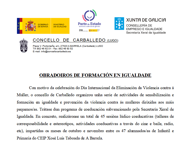 Obradoiros de formacin en igualdade